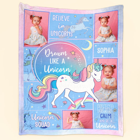 Custom Photo Name Unicorn For Girls, Daughter, Granddaughter - Personalized Photo Blanket