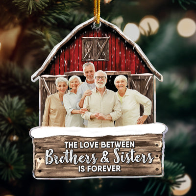 Custom Photo Red Barn Christmas Family - Personalized Acrylic Photo Ornament - Vintage Ornament