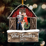 Custom Photo Red Barn Christmas Family - Personalized Acrylic Photo Ornament - Vintage Ornament