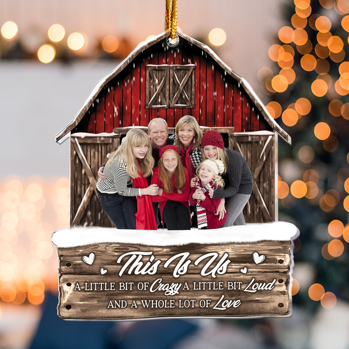 Custom Photo Red Barn Christmas Family - Personalized Acrylic Photo Ornament