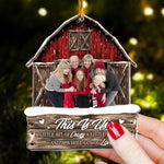 Custom Photo Red Barn Christmas Family - Personalized Acrylic Photo Ornament - Vintage Ornament