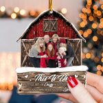 Custom Photo Red Barn Christmas Family - Personalized Acrylic Photo Ornament - Vintage Ornament