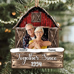 Custom Photo Together Since Couples Red Barn - Personalized Wooden Photo Ornament - Vintage Ornament