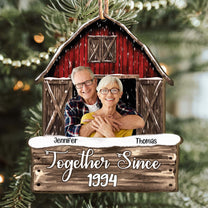 Custom Photo Together Since Couples Red Barn - Personalized Wooden Photo Ornament