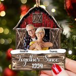 Custom Photo Together Since Couples Red Barn - Personalized Wooden Photo Ornament - Vintage Ornament