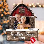 Custom Photo Together Since Couples Red Barn - Personalized Wooden Photo Ornament - Vintage Ornament