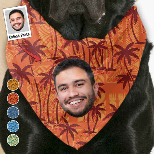 Custom Photo With Tropical Tree Hawaiian Pattern - Personalized Photo Dog Bandana Collar