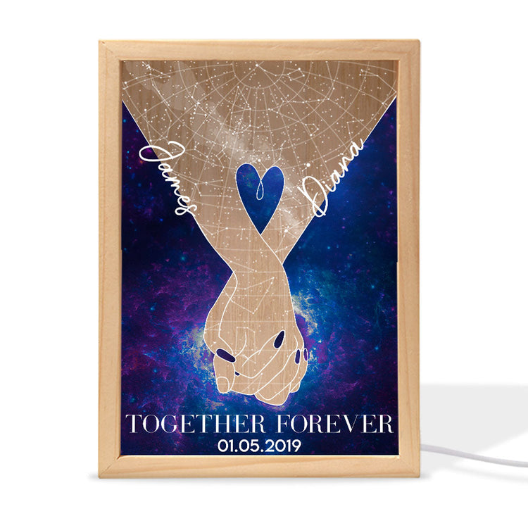 Custom Star Map Anniversary Couples Holding Hands - Personalized Frame Light Box