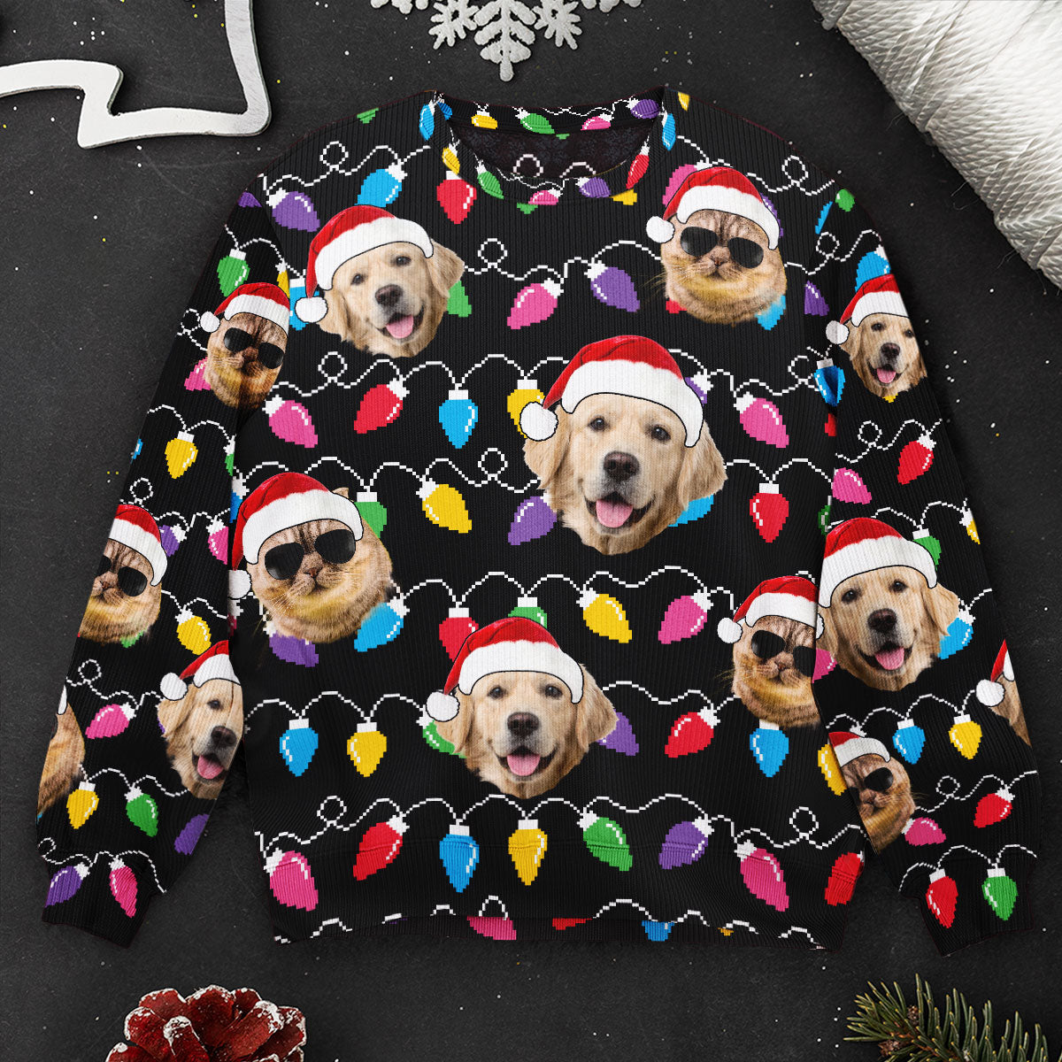 Custom Face Christmas Family Pet Funny Xmas Leds - Personalized Photo Ugly Sweater