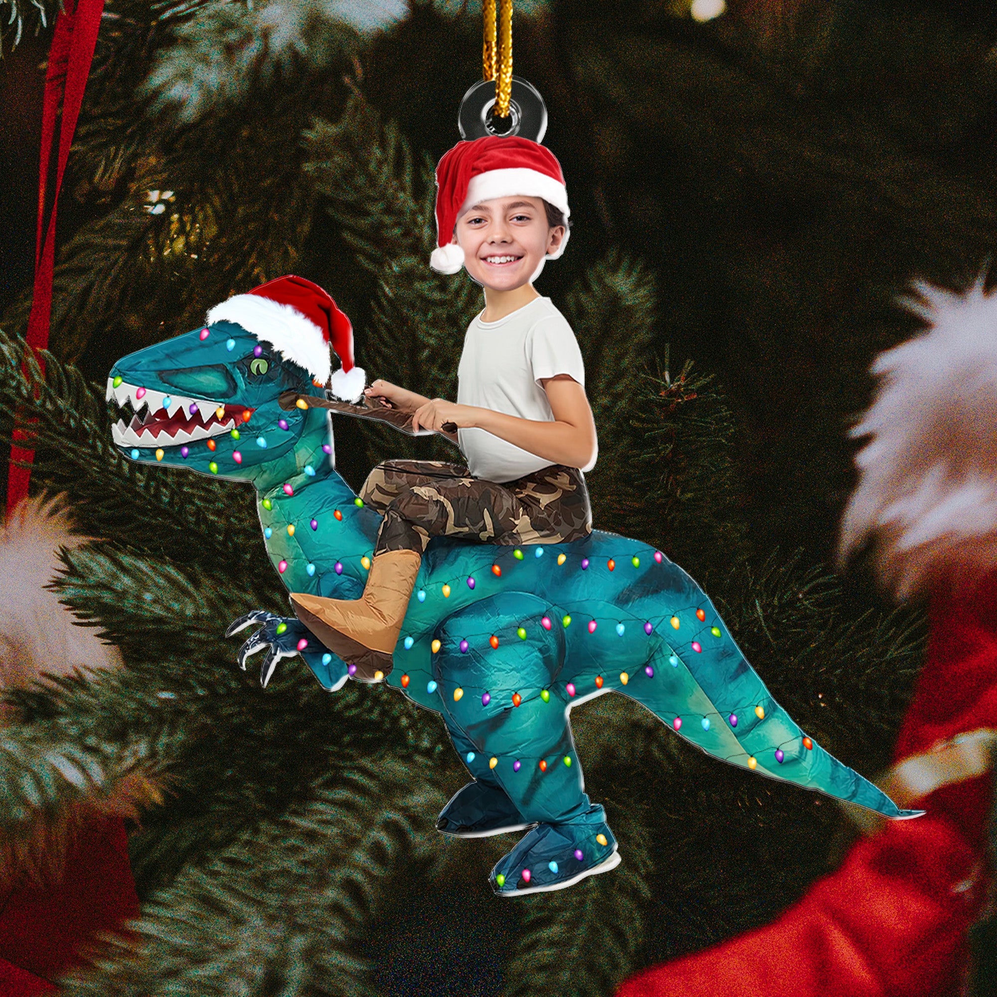 Cute Kid Xmas Dinosaur Unicorn Flamingo Alien - Personalized Kids Photo Ornament