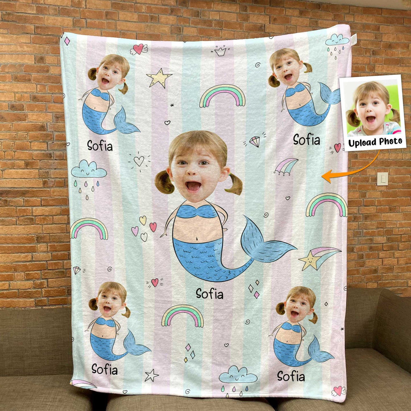 Cute Little Mermaid - Personalized Kid Photo Blanket