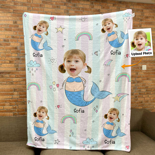 Cute Little Mermaid - Personalized Kid Photo Blanket