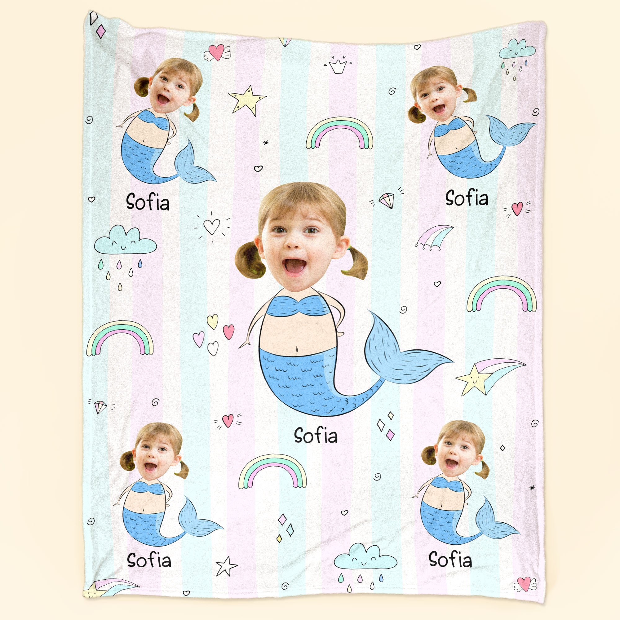 Cute Little Mermaid - Personalized Kid Photo Blanket