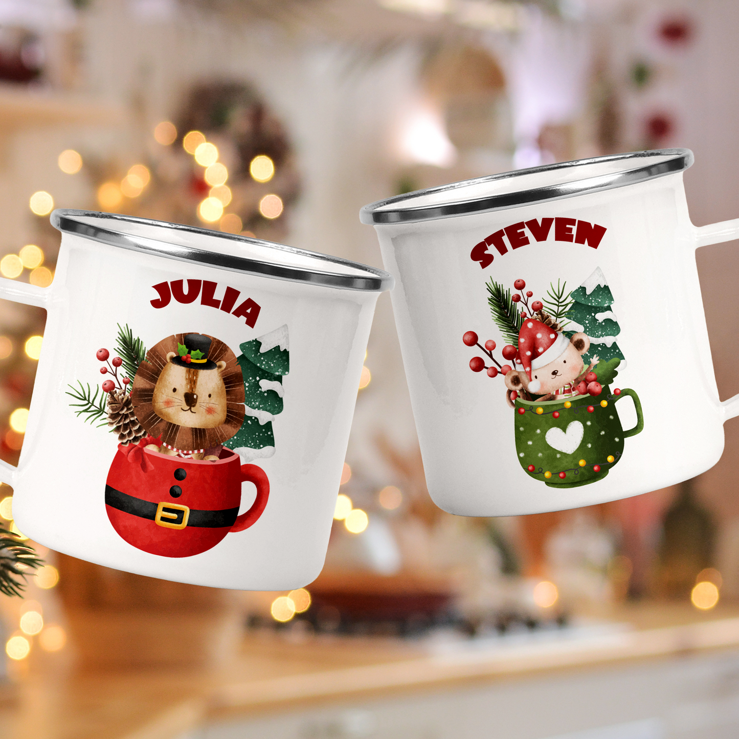 Cute Snowman In Mug - Personalized Enamel Mug