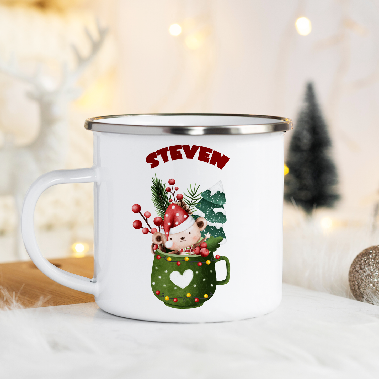 Cute Snowman In Mug - Personalized Enamel Mug