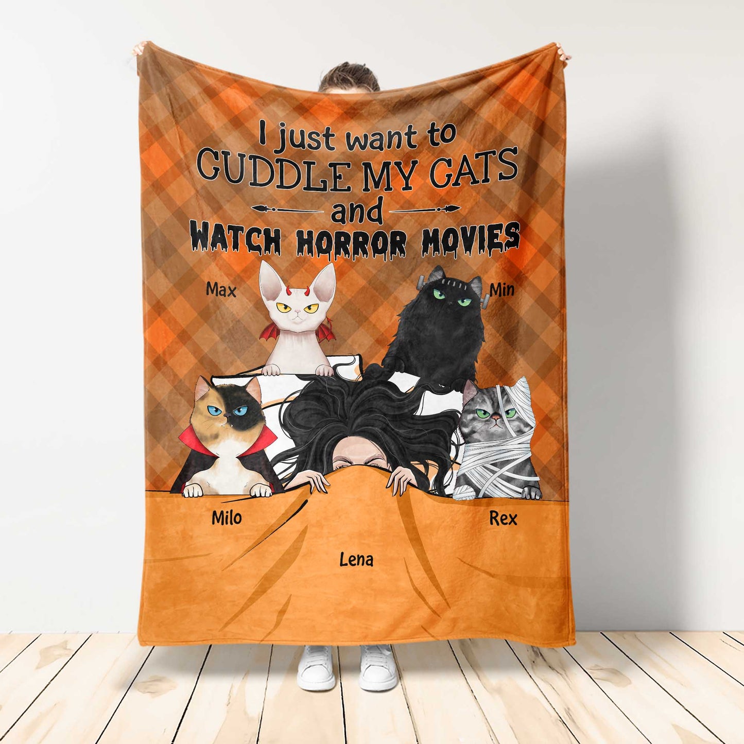 Cuddle My Cats And Watch Horror Movies - Personalized Blanket