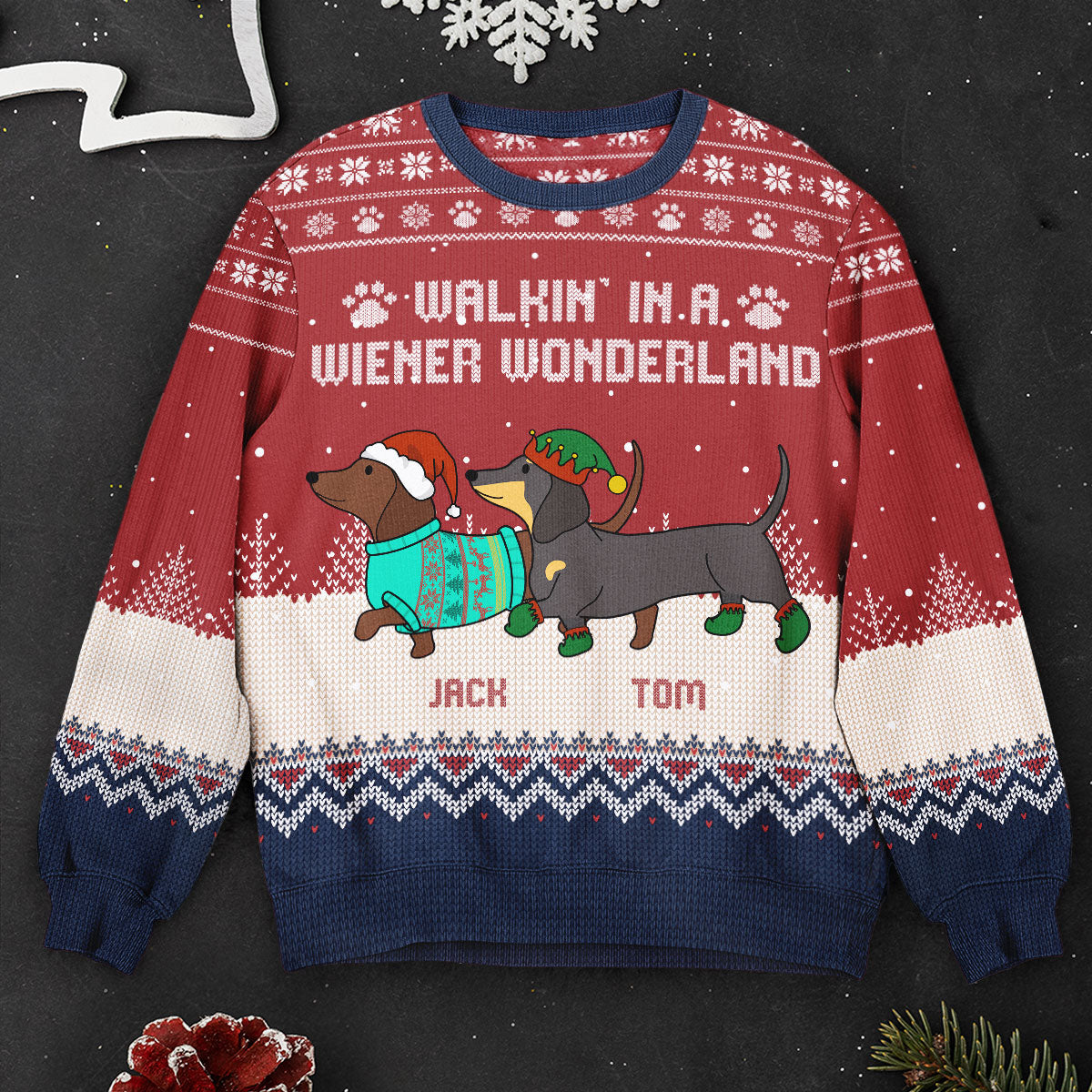 Dachshund Through The Snow Personalized Ugly Sweater Macorner