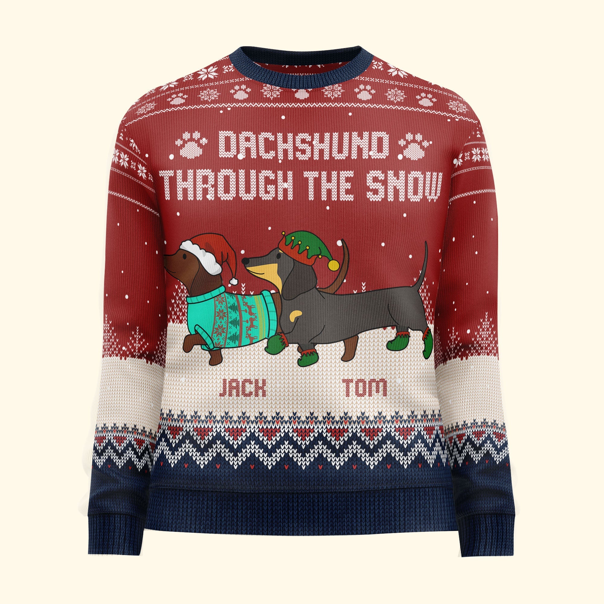 Dachshund Through The Snow Personalized Ugly Sweater Macorner