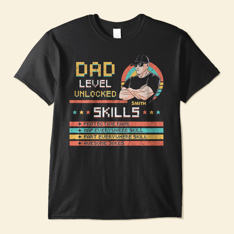 Dad Level Unlocked - Personalized Shirt - Birthday Father's Day Gift For Dad, Step Dad, Husband - Gift From WIfe