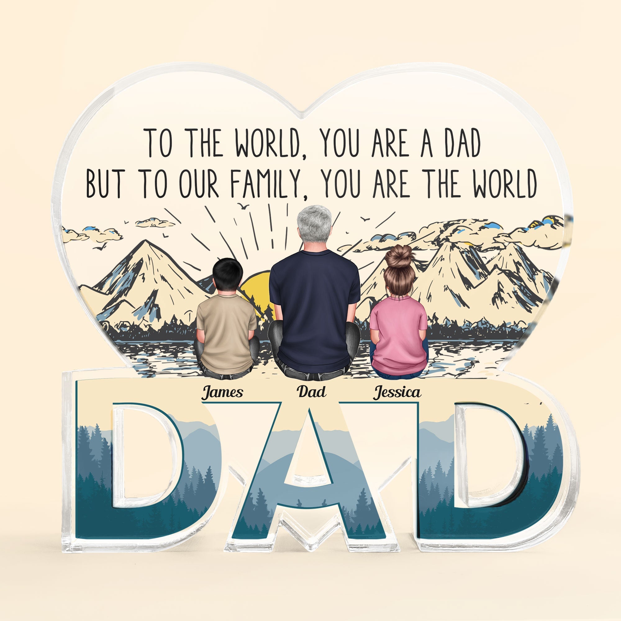 Father's Day Gifts, Dad To Our Family You Are The World - Personalized Custom Dad-Shaped Acrylic Plaque