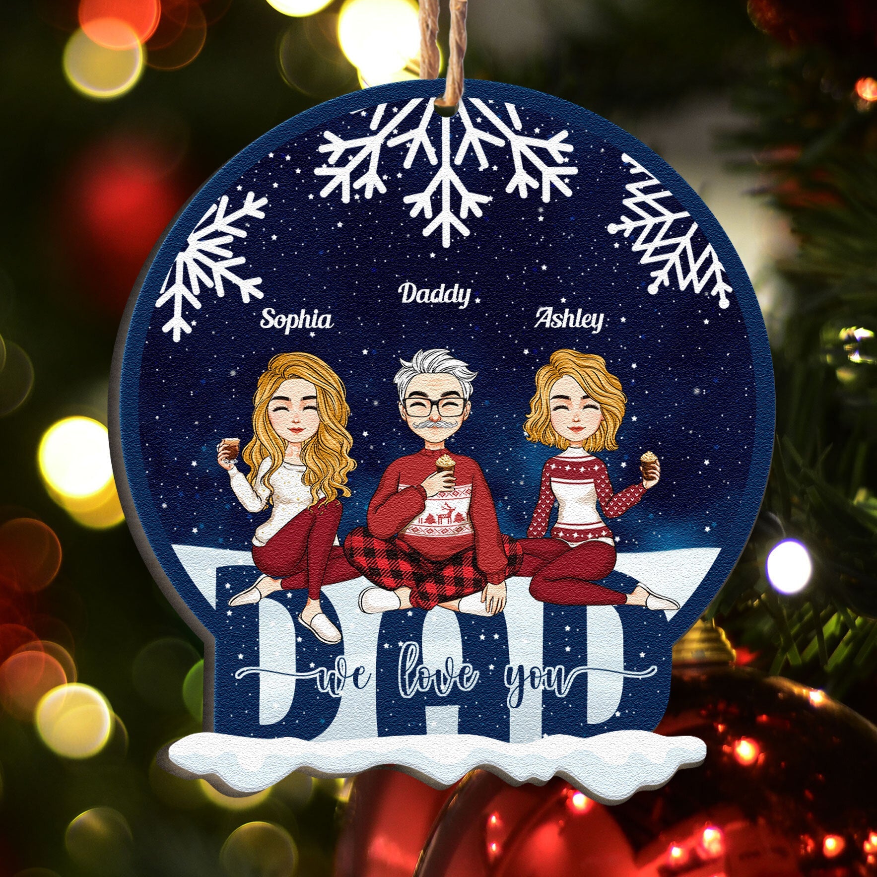 Dad - We Love You - Christmas Eve - Personalized Custom Shaped Wooden Ornament - Christmas, New Year Gift For Dad, Daughters, Sons