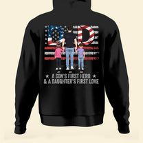Dad, A Son's First Hero & A Daughter's First Love  - Personalized Back Printed Shirt