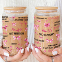 Daily Reminders Coquette Pink Bow For Daughter, Sister - Personalized Clear Glass Cup