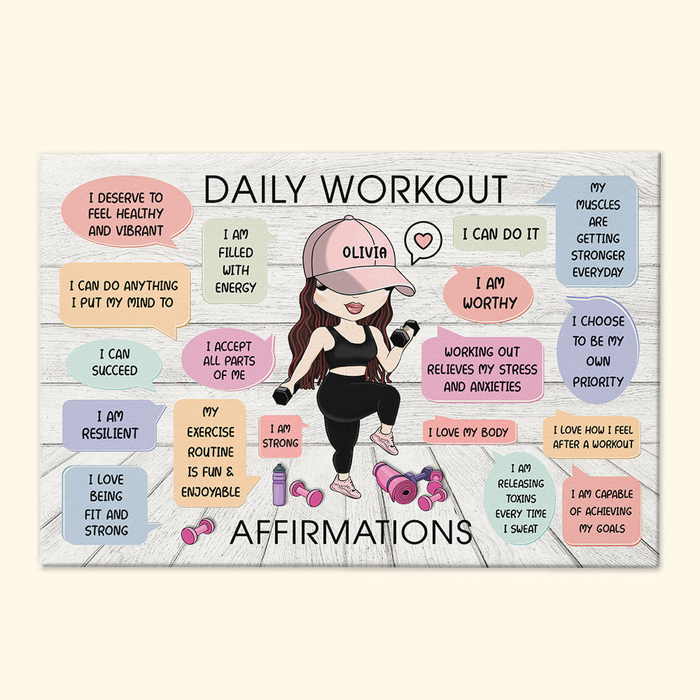 Daily Workout Affirmations - Personalized Poster/Wrapped Canvas - Birthday Gift For Fitness Lovers, Fitness Girls