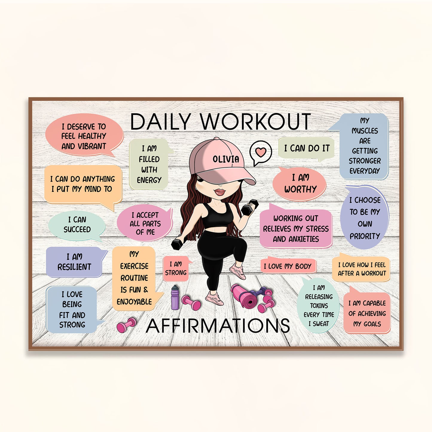 Daily Workout Affirmations - Personalized Poster/Wrapped Canvas - Birthday Gift For Fitness Lovers, Fitness Girls