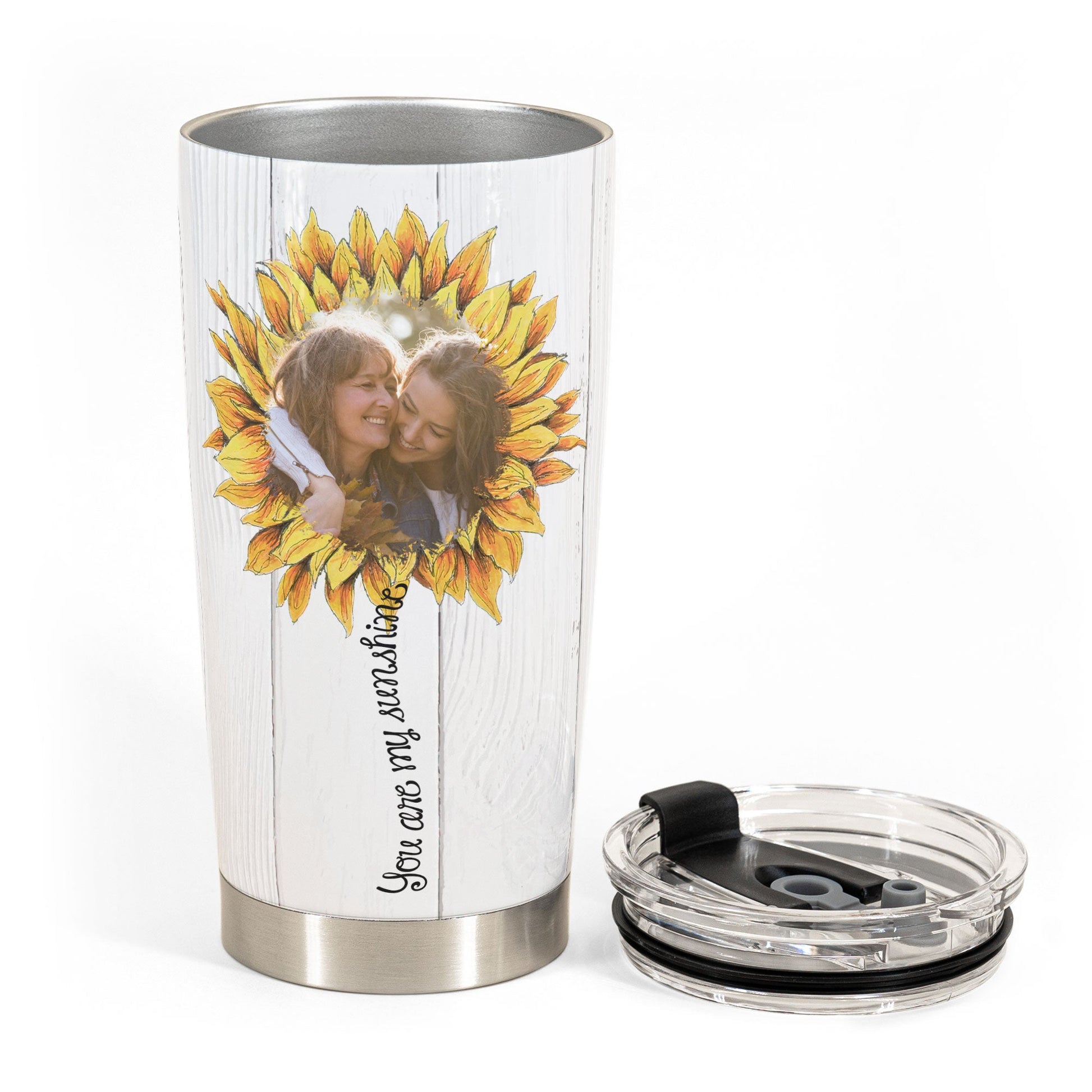 Personal Name Sunflower Heart - Engraved Stainless Steel Sunflower Tumbler,  Insulated Travel Mug, Cute Gift For Her