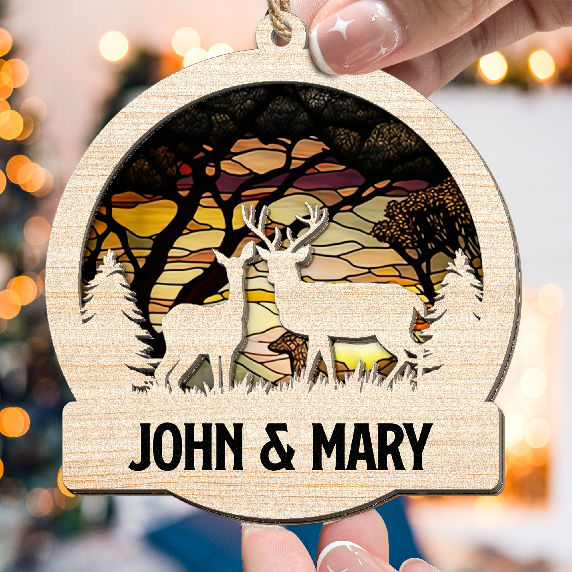 Deer Couple Hunting Gift - Personalized Suncatcher Ornament