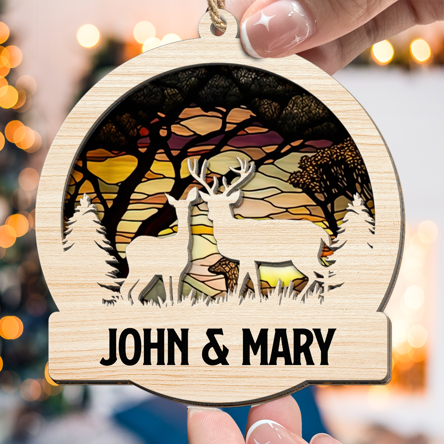 Deer Couple Hunting Gift - Personalized Suncatcher Ornament