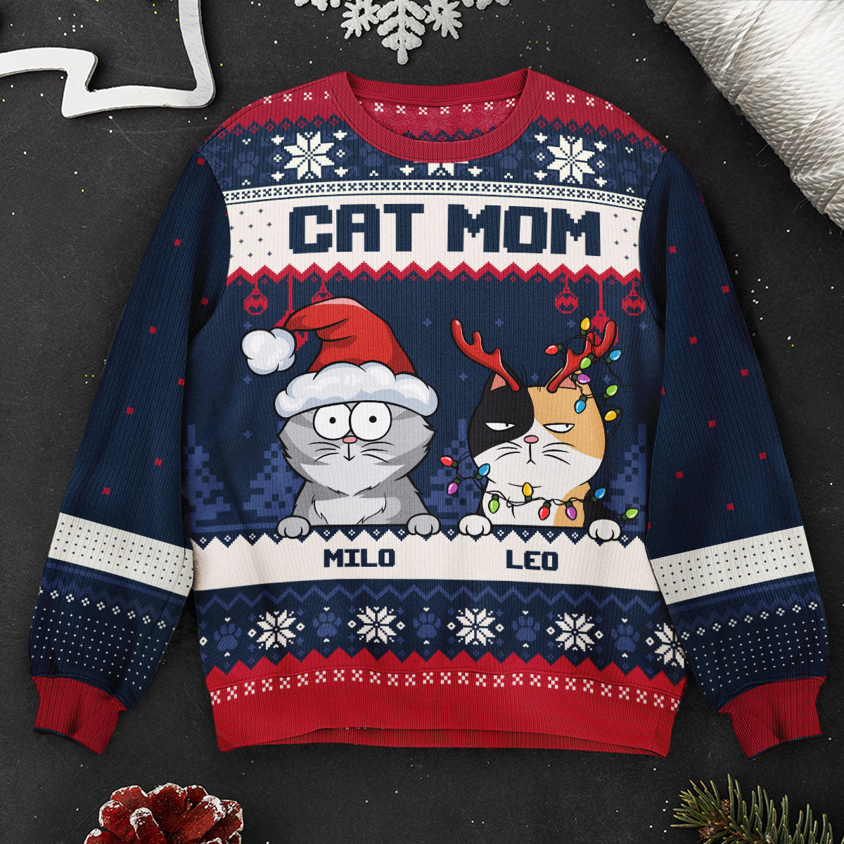 Dog Mom Cat Mom - Funny Version - Personalized Ugly Sweater