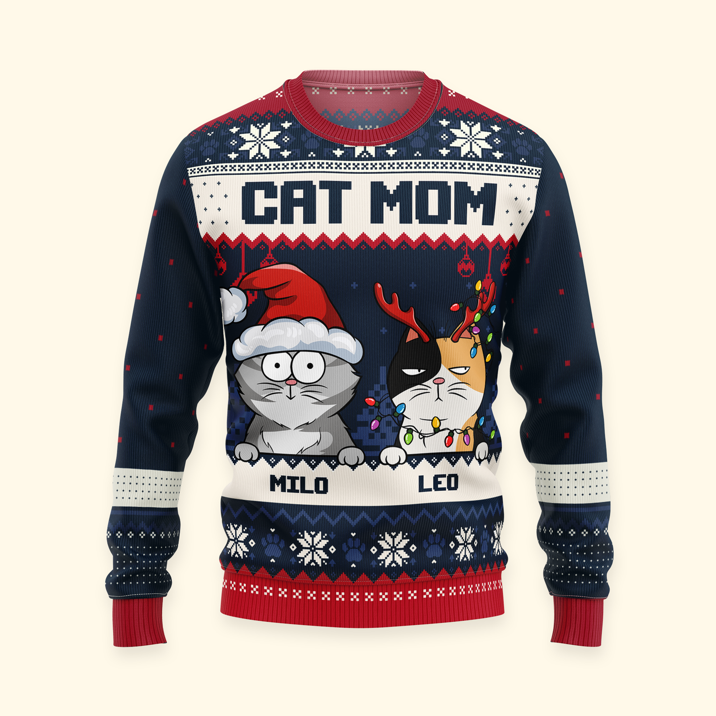 Dog Mom Cat Mom - Funny Version - Personalized Ugly Sweater