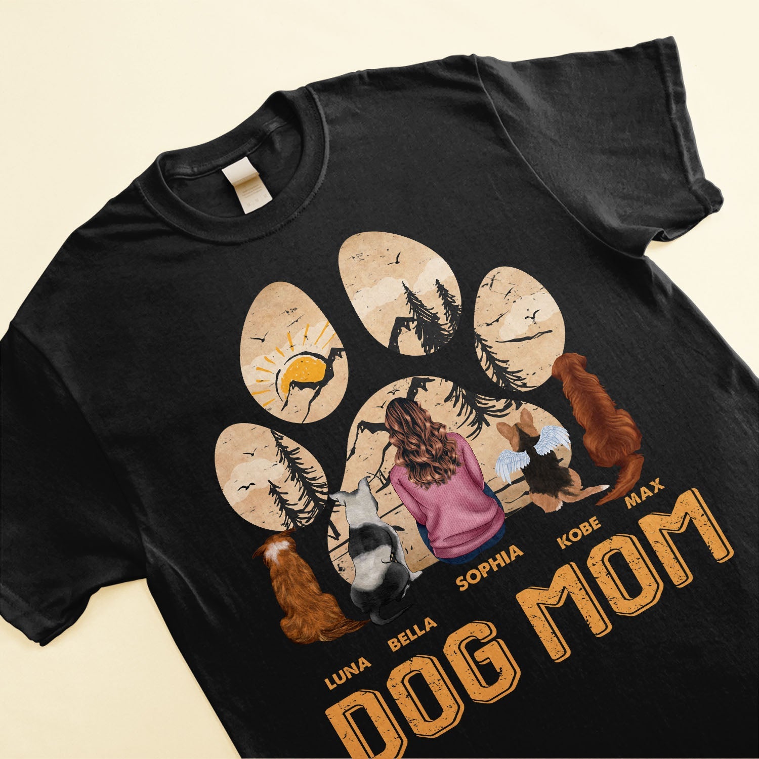 Dog Mom Paw Mountain View Vintage - Personalized Shirt
