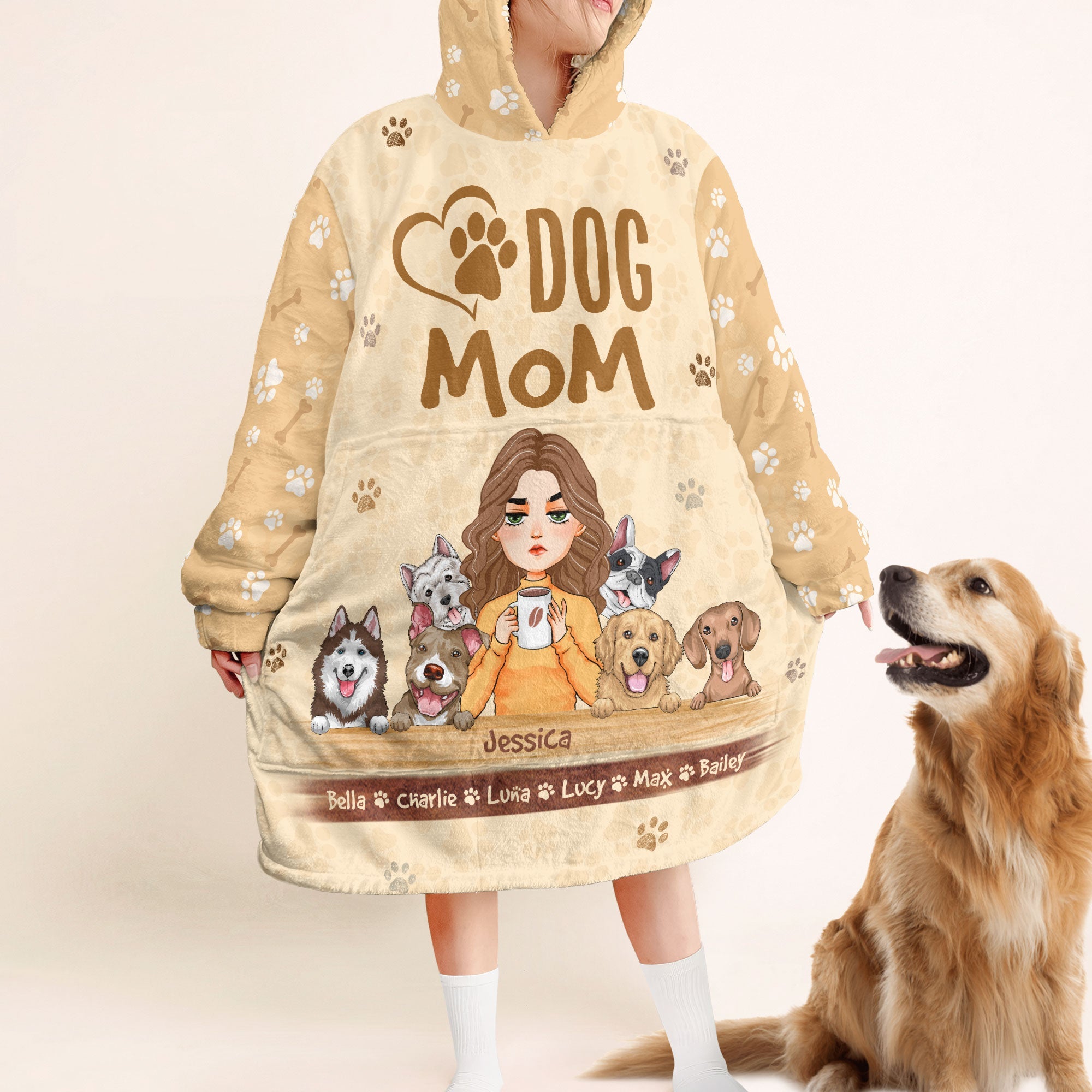 Dog Mom - Personalized Oversized Blanket Hoodie - Birthday, Loving Gift For Dog Mom, Dog Owner, Dog Lover, Dog Mama