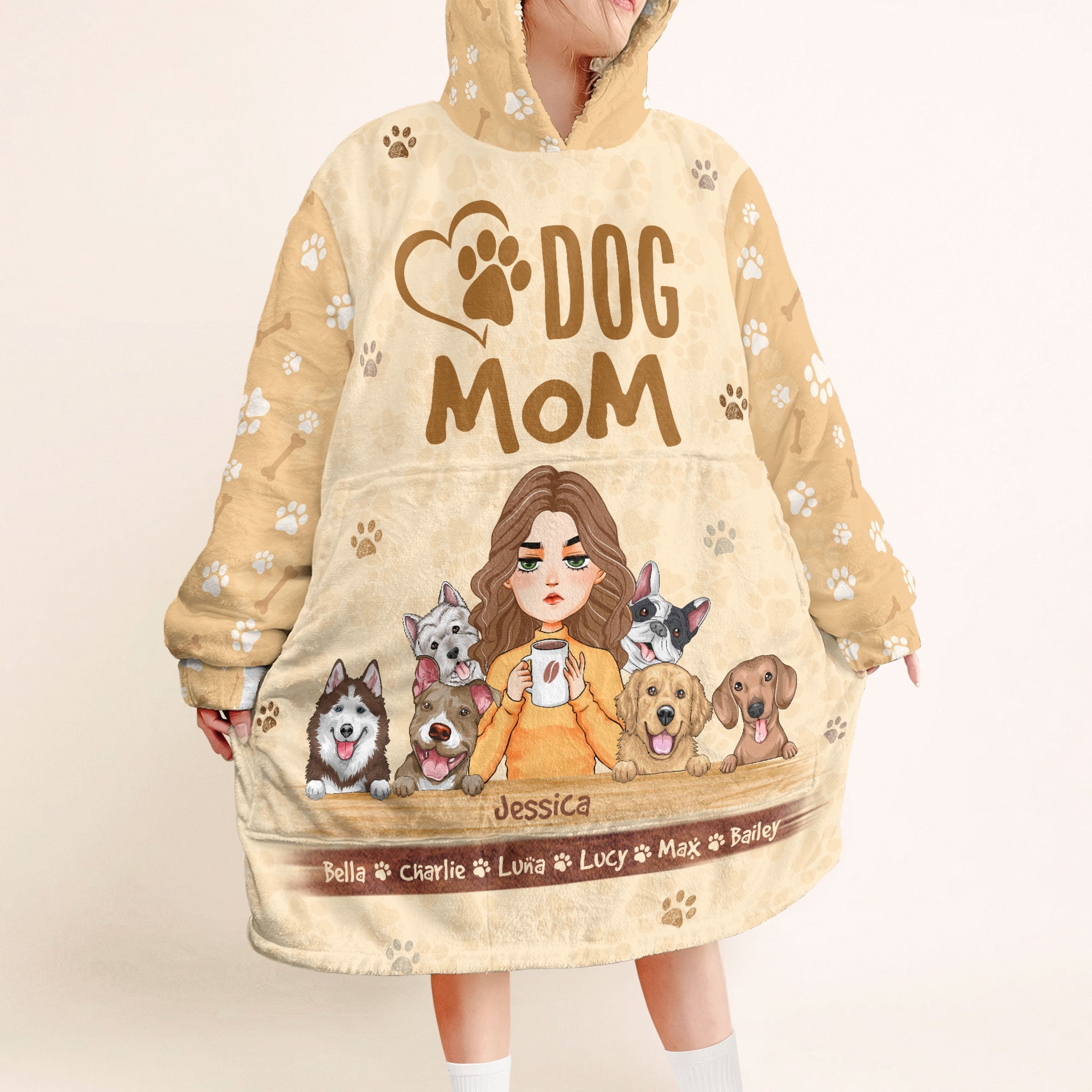 Dog Mom - Personalized Oversized Blanket Hoodie - Birthday, Loving Gift For Dog Mom, Dog Owner, Dog Lover, Dog Mama