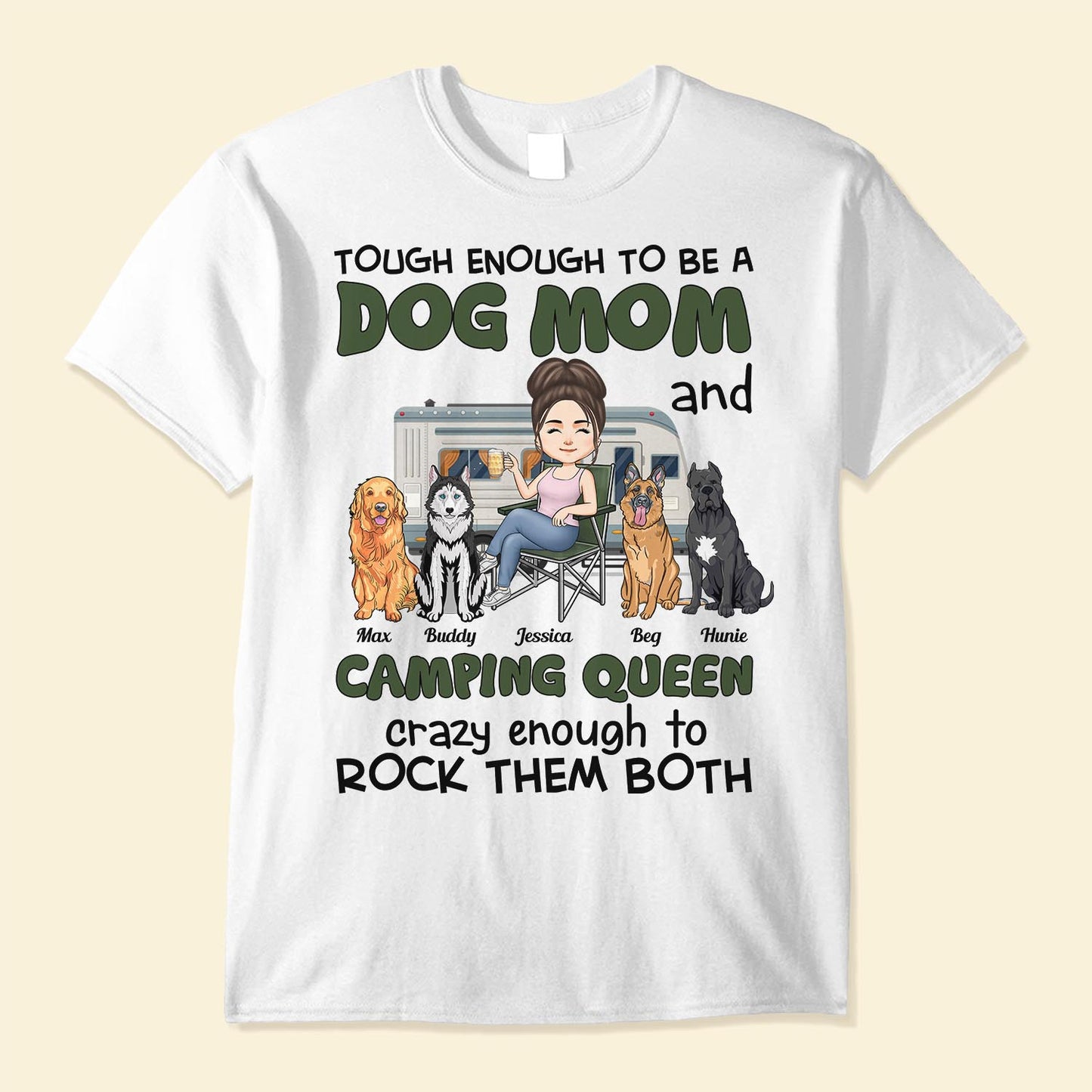 Dog Mom & Camping Queen - Personalized Shirt - Birthday, Mother's Day Gift For Dog Mom, Fur Mama, Camping Queen