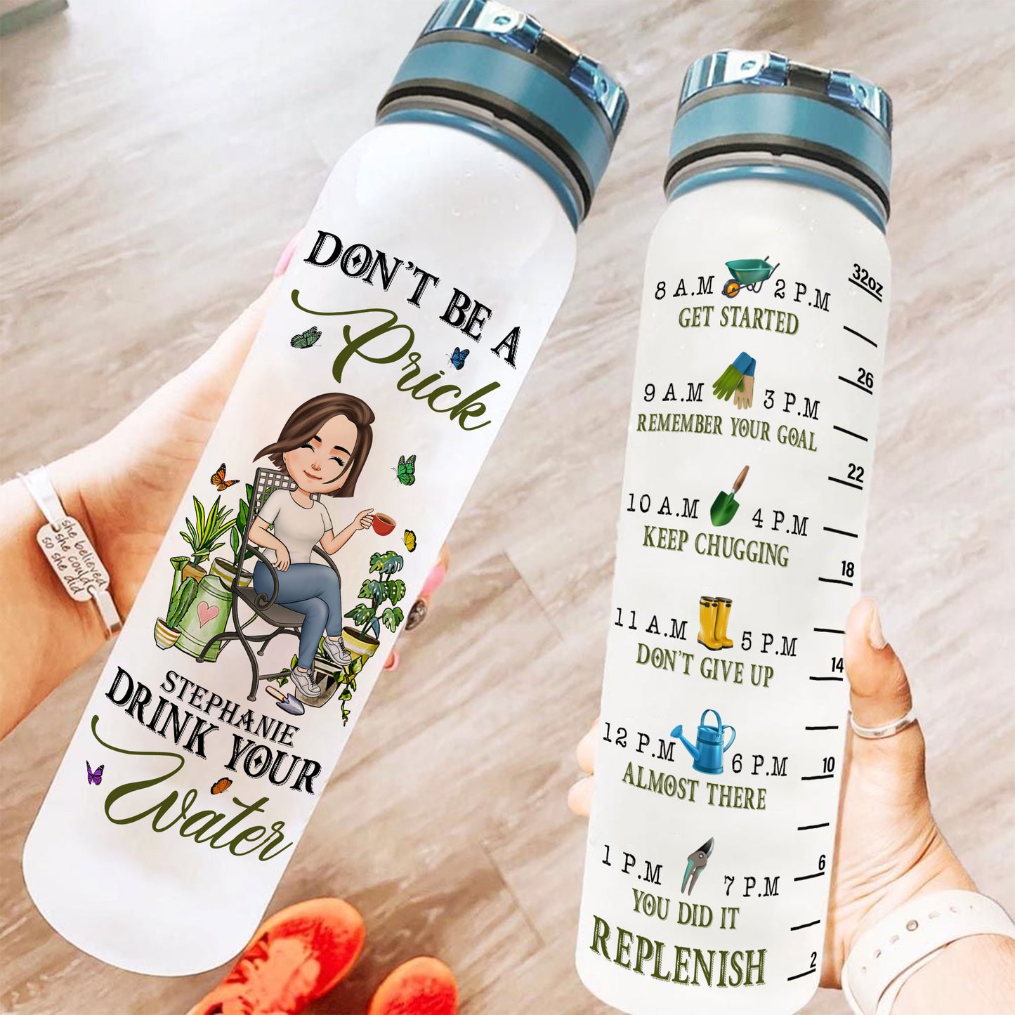 Don't Be A Prick Drink Your Water - Personalized Water Tracker Bottle - Birthday, Funny Gift For Her, Woman, Girl, Gardening Lover