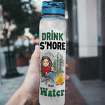 Drink S'More Water Camping Girl  - Personalized Water Tracker Bottle - Birthday, Motivation Gift For Her, Girl, Woman, Camping Lover