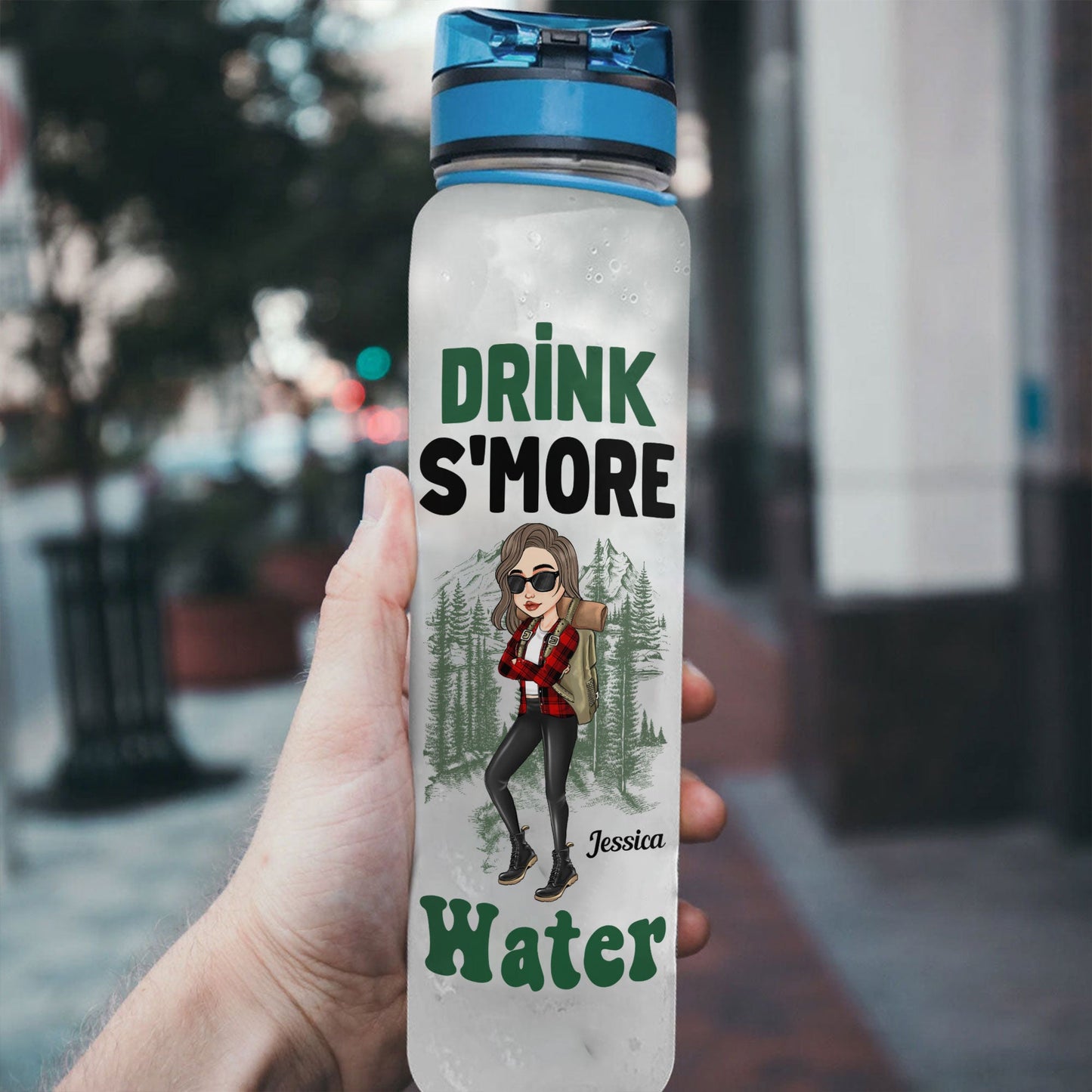 Drink S'More Water - Personalized Water Tracker Bottle - Birthday, Motivation Gift For Her, Girl, Woman, Camping Lover
