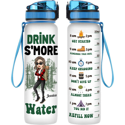 Drink S'More Water - Personalized Water Tracker Bottle - Birthday, Motivation Gift For Her, Girl, Woman, Camping Lover