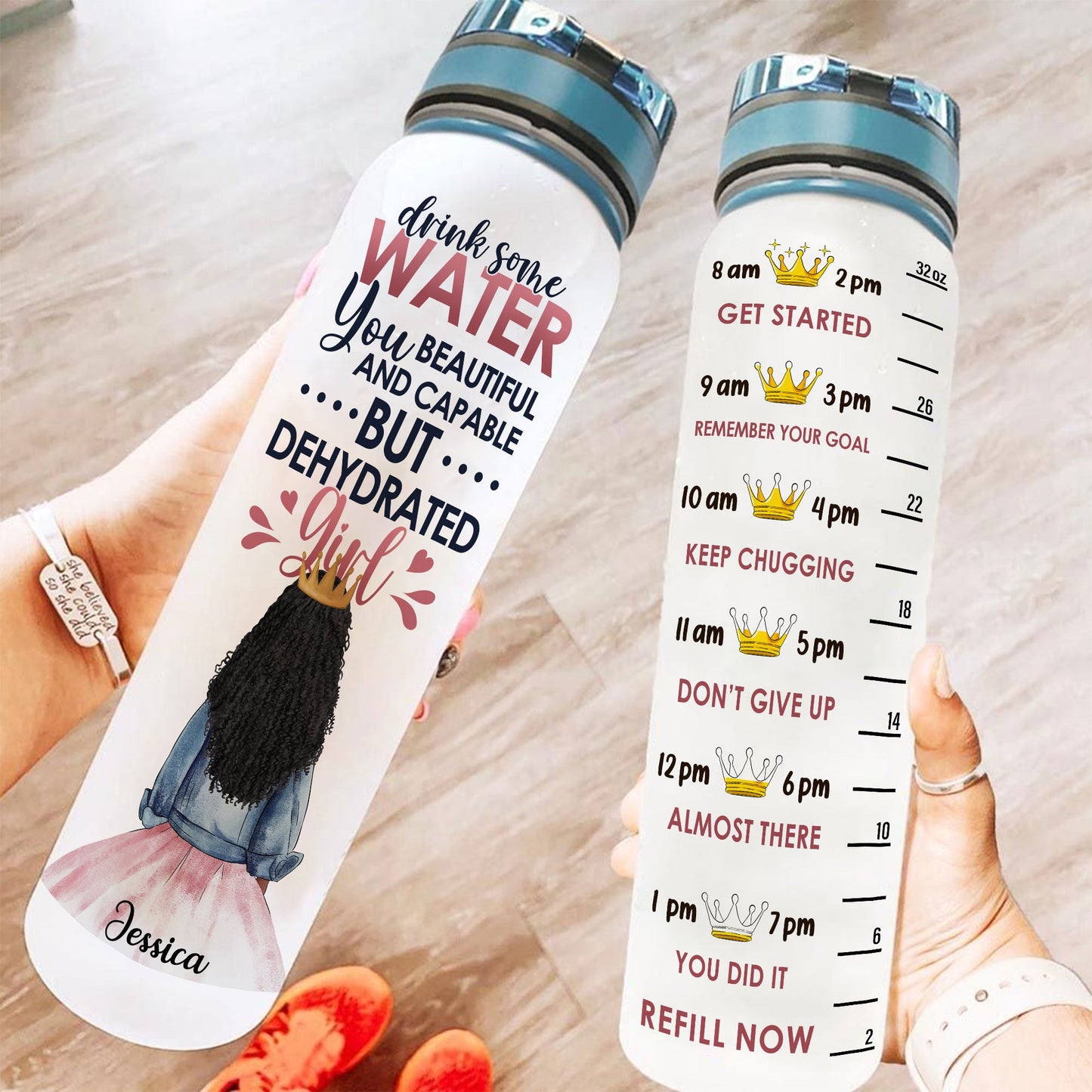 Drink Some Water Girl - Personalized Water Bottle With Time Marker - Birthday, Funny Gift For Little Girls, Daughters, Granddaughters, Nieces
