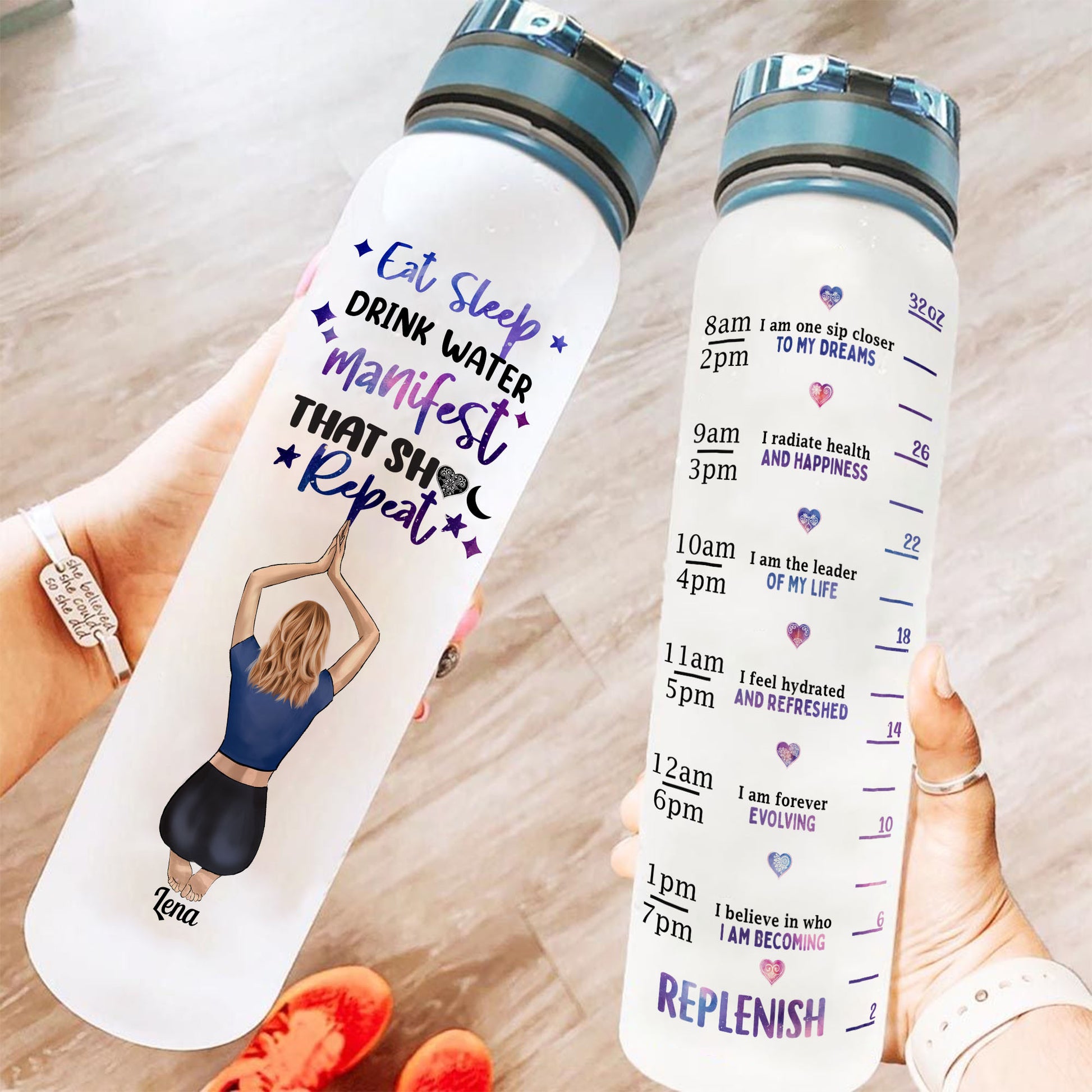 Personalized Female Gymer Water Bottle - My Daily Workout Affirmations -  GoDuckee