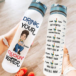 Drink Your Cluckin' Water - Personalized Water Bottle With Time Marker - Birthday, Motivation Gift For Her, Girl, Woman, Farmer