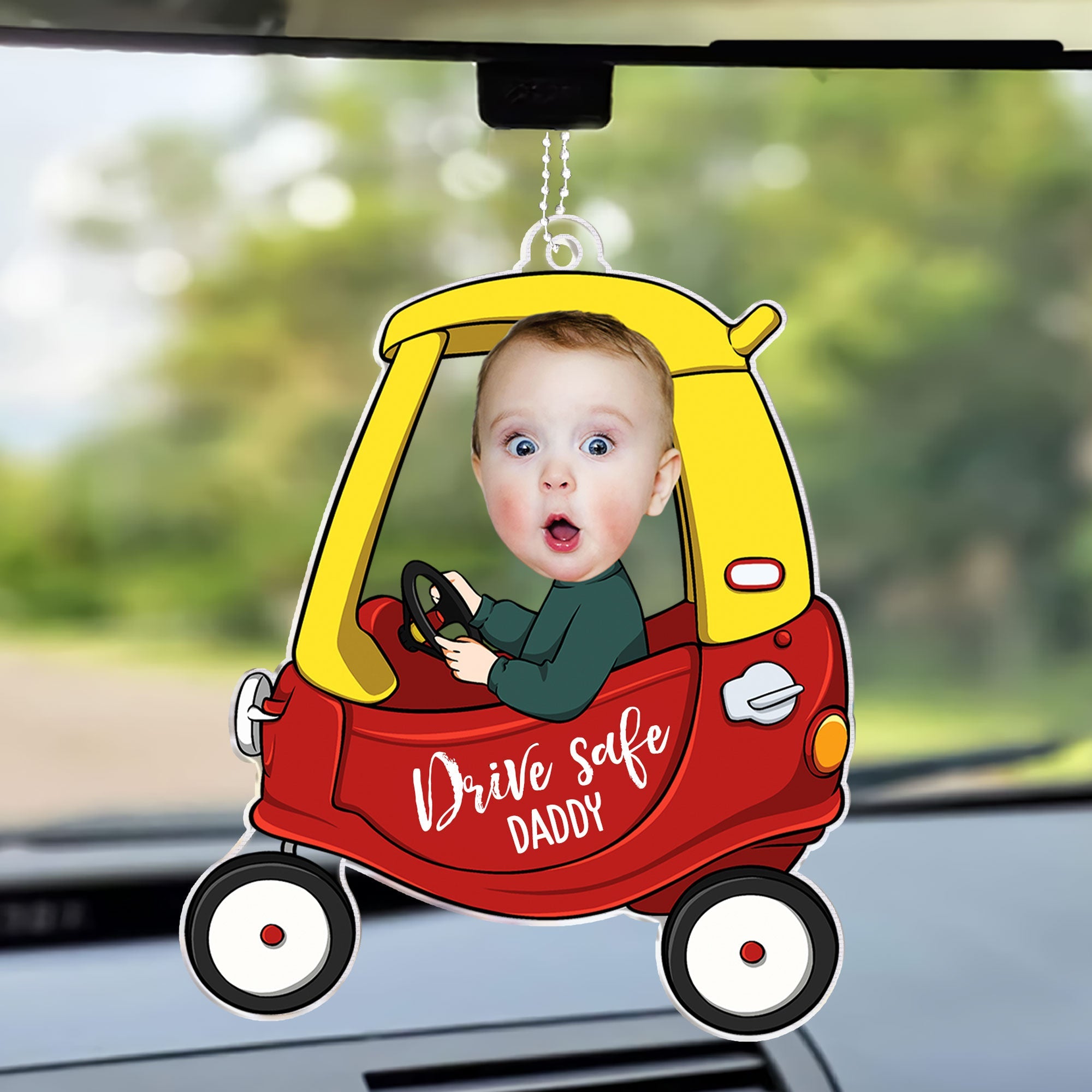 Drive Safe Daddy - Personalized Photo Rear View Mirror Accessory