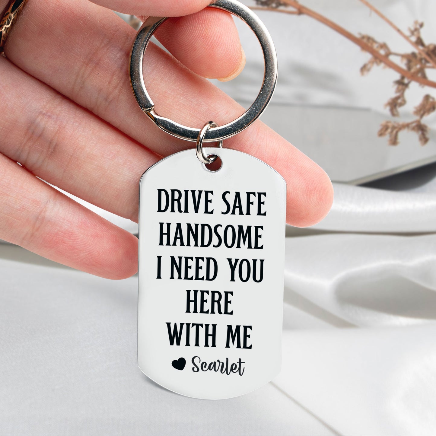 Drive Safe Handsome - Personalized Stainless Steel Photo Keychain - Birthday Gifts For Men, Husband, Him, Boyfriend