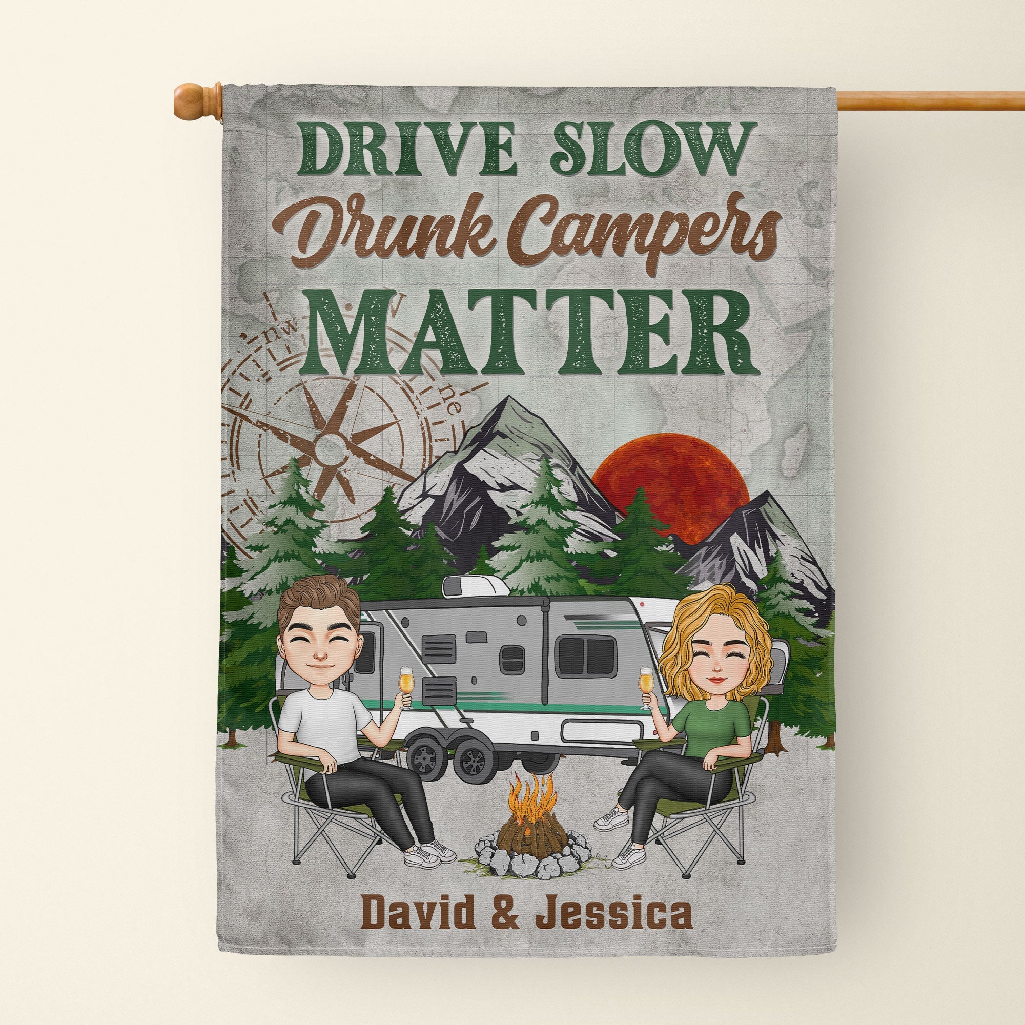 Personalized Family Camping Flag Sign - Best Gift For The Whole Family, Drive Slow Drunk Campers Matter - LZ0CC8