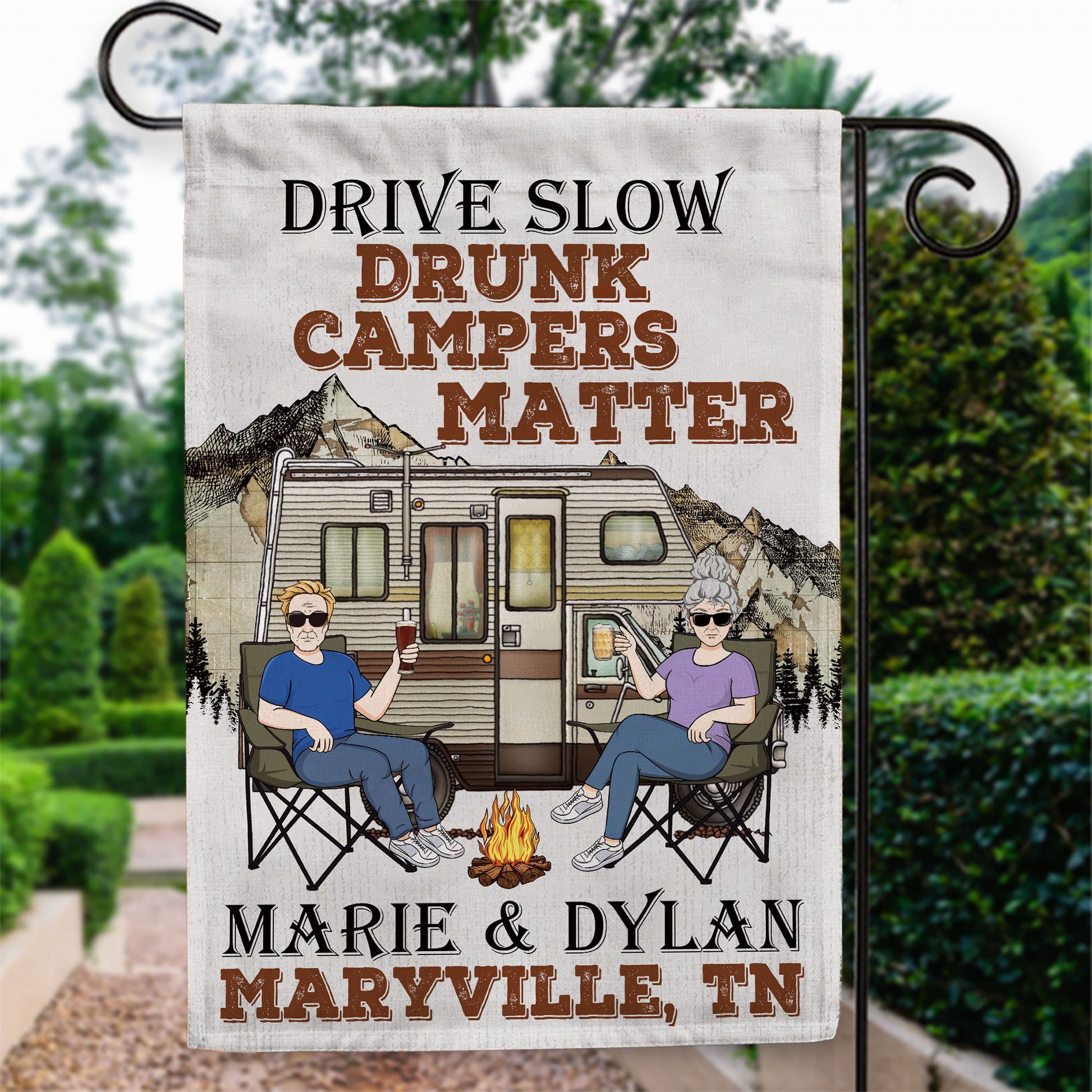 Drive Slow Drunk Campers Matter - Personalized Flag - Birthday, Funny, Summer Decoration - Gift For Family, Camping Lovers