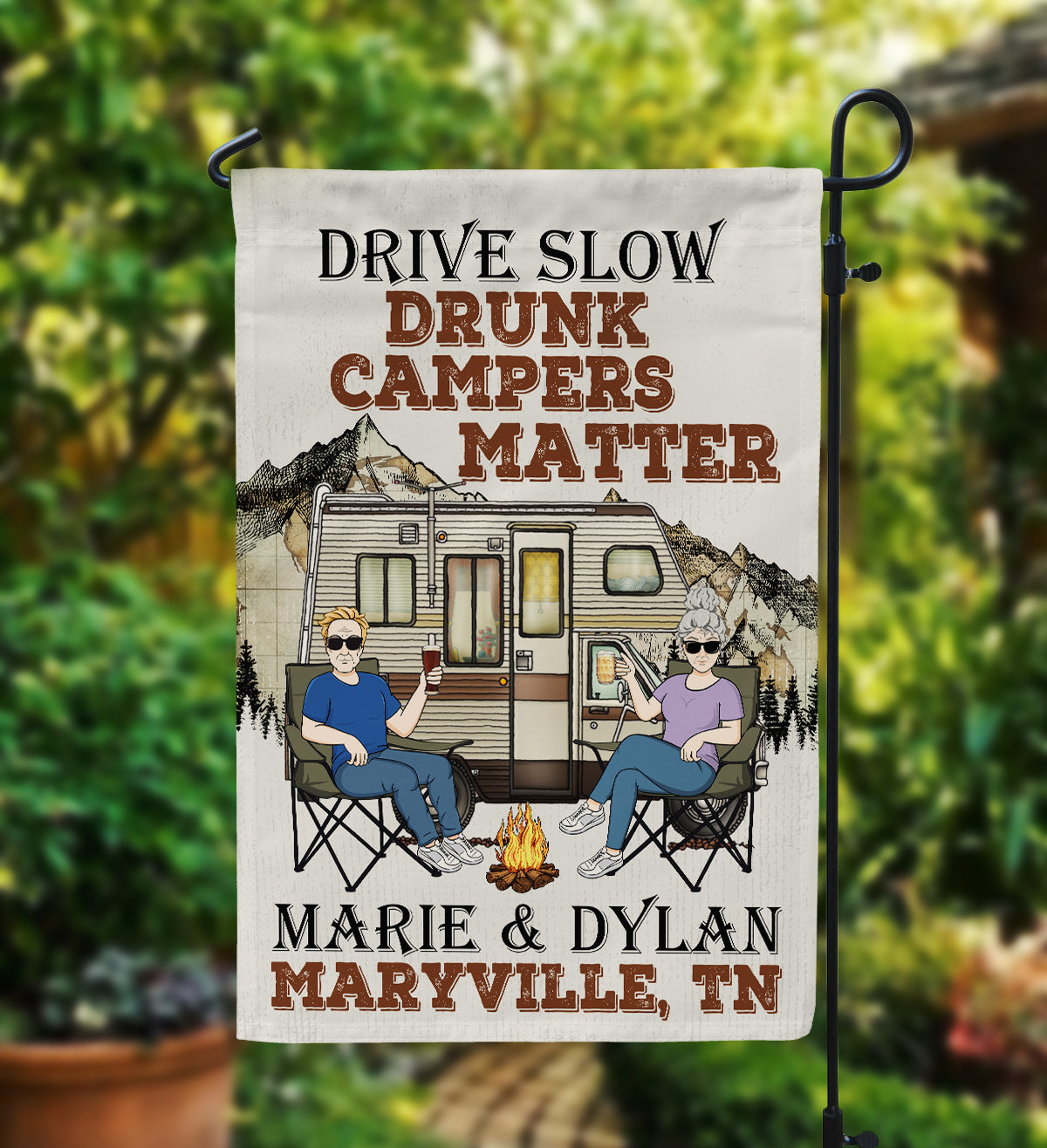 Drive Slow Drunk Campers Matter - Personalized Flag - Birthday, Funny, Summer Decoration - Gift For Family, Camping Lovers